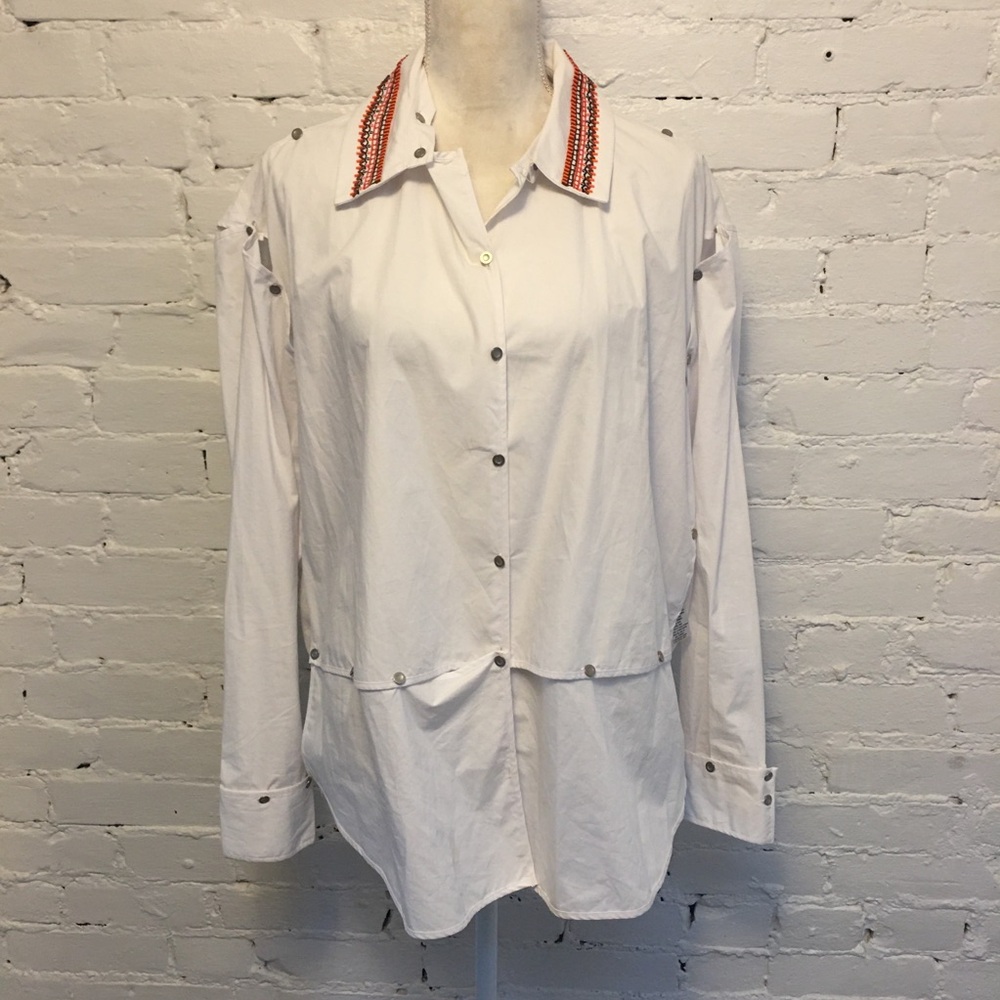 Opening Ceremony button detail tunic shirt white cotton dual collar size 8